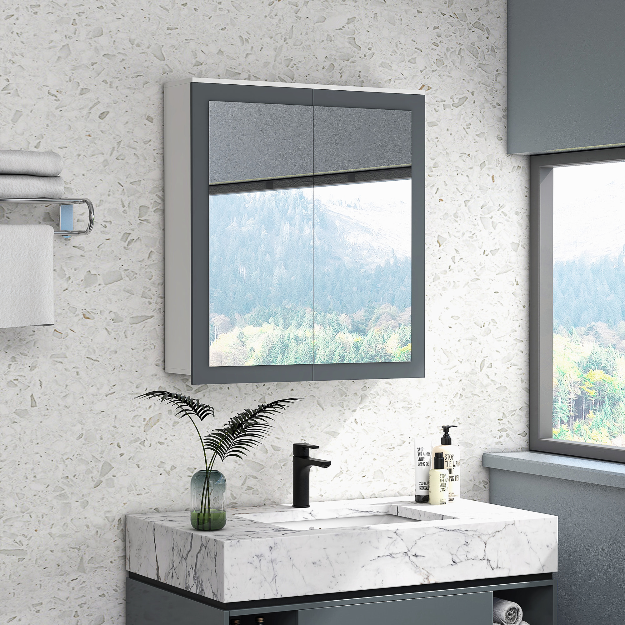 Armario de Baño con Espejo Armario de Baño para Colgar Mueble de Baño Suspendido con 2 Puertas de Vidrio y Estantes Ajustables 69x17x75,5 cm Blanco