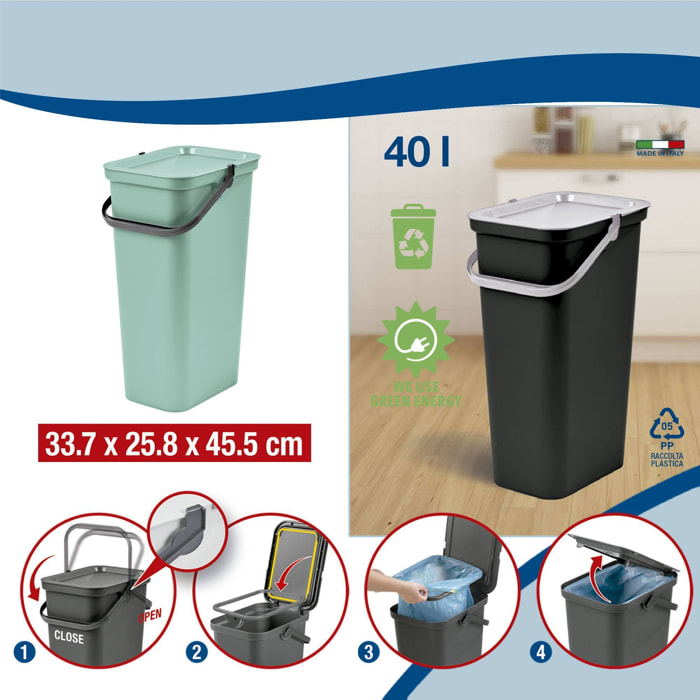 Papelera "moda" con asa salvia/grafito