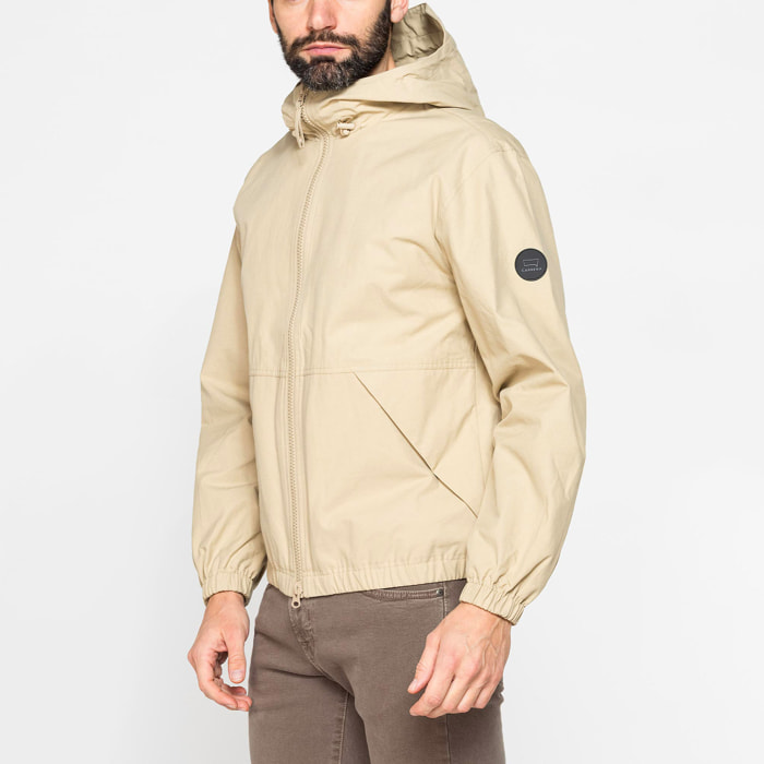 GIACCA CON ZIP E CAPUCCIO IN TESSUTO MANO COTONE