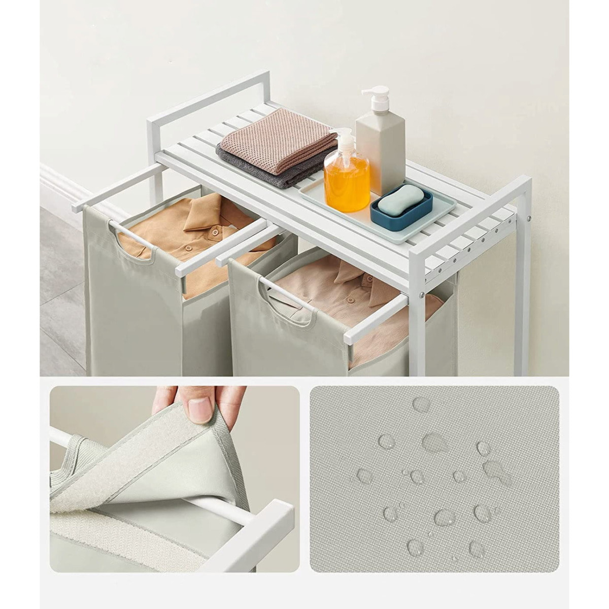Mobile bagno con doppio cesto portabiancheria bianco