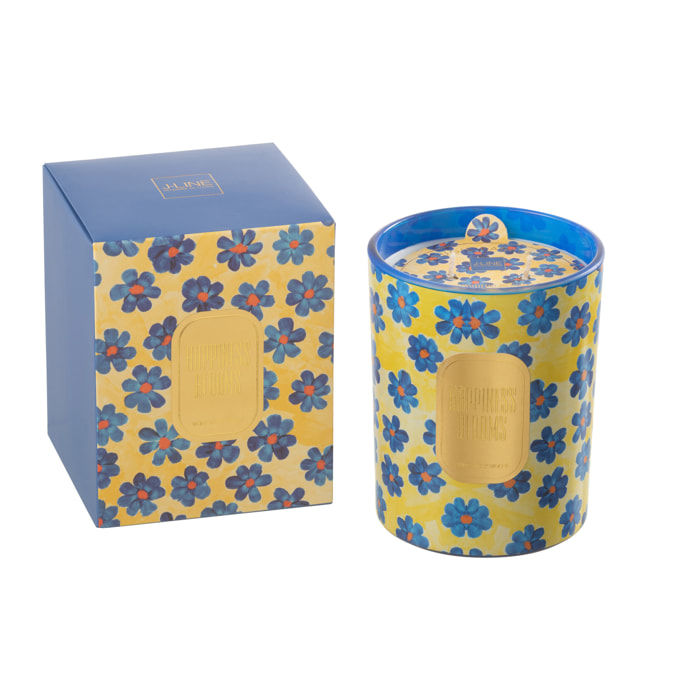 J-Line Bougie Senteur Fleurs Bleu/Jaune Large - 70 Heures