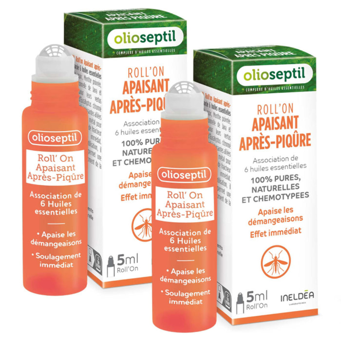 OLIOSEPTIL - Roll'On Apaisant Après-Piqûre - Huiles essentielles pures & naturelles - Aide à apaiser les démangeaisons - Roll'on 5ml - Lot de 2