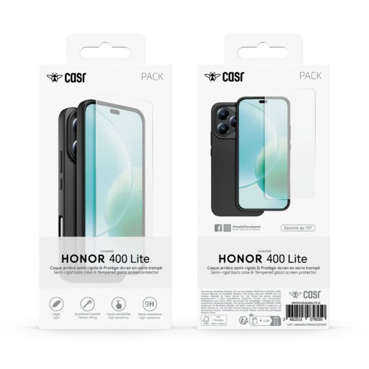 Coque CASR Honor 400 Lite coque Noir + verre trempé