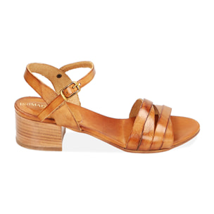 Sandali in pelle di vacchetta cognac, tacco 4 cm