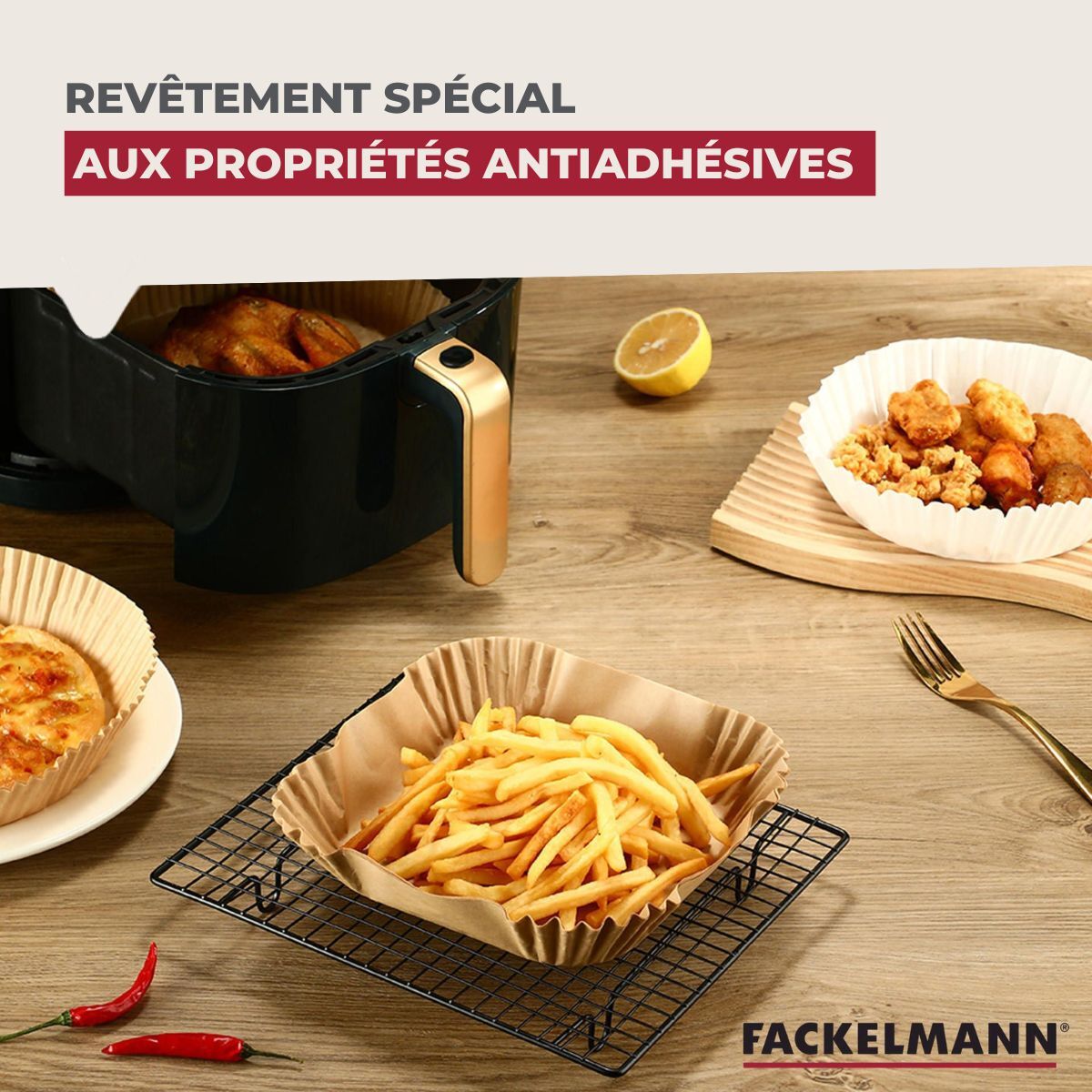 Ensemble de 200 Moules en papier pour air fryer carrés 20 cm Fackelmann Divers