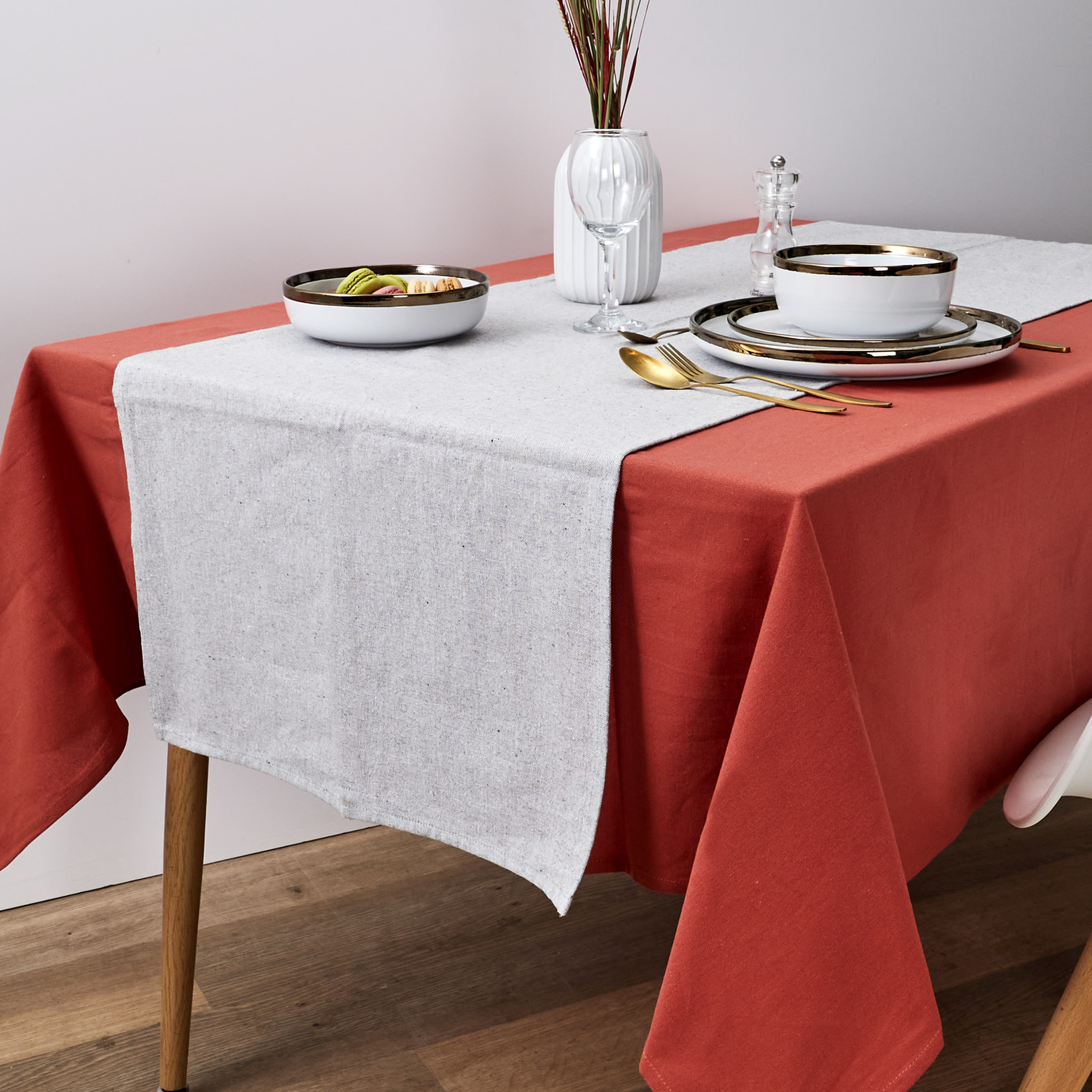 Chemin de table - HOME DECO FACTORY - Coton - Chic - Gris