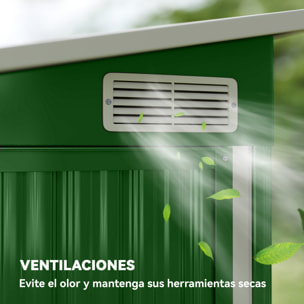 Caseta de Jardín Exterior 2,7 m², 234x132x185 cm, Cobertizo de Jardín Exterior Metálico con Triple Puerta, Cerradura, Techo Inclinado y Ventilación para Almacenamiento de Herramientas, Verde