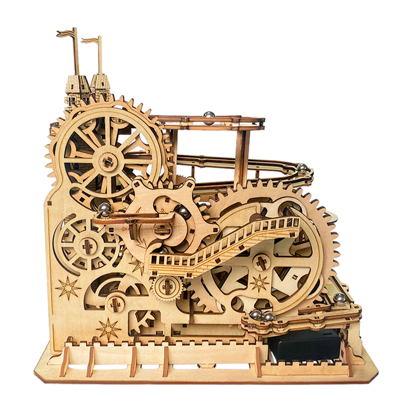 Maqueta de Madera 3D, con movimiento mecánico diseño de Pista de bolas Castillo. 400 piezas.