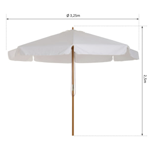 Parasol droit rond grande taille de jardin Ø 3,25 x 2,5H m bois de bambou polyester crème