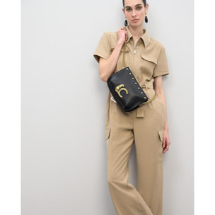 Borsa a tracolla LC con borchie animalier