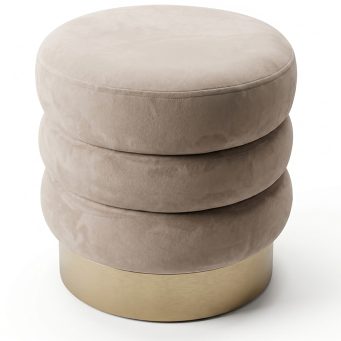 Pouf rotondo in velluto con base oro Ø38x38 cm, sgabello imbottito design moderno elegante, seduta decorativa per salotto camera da letto ingresso cabina armadio, pouf velvet con struttura resistente fino a 100 kg