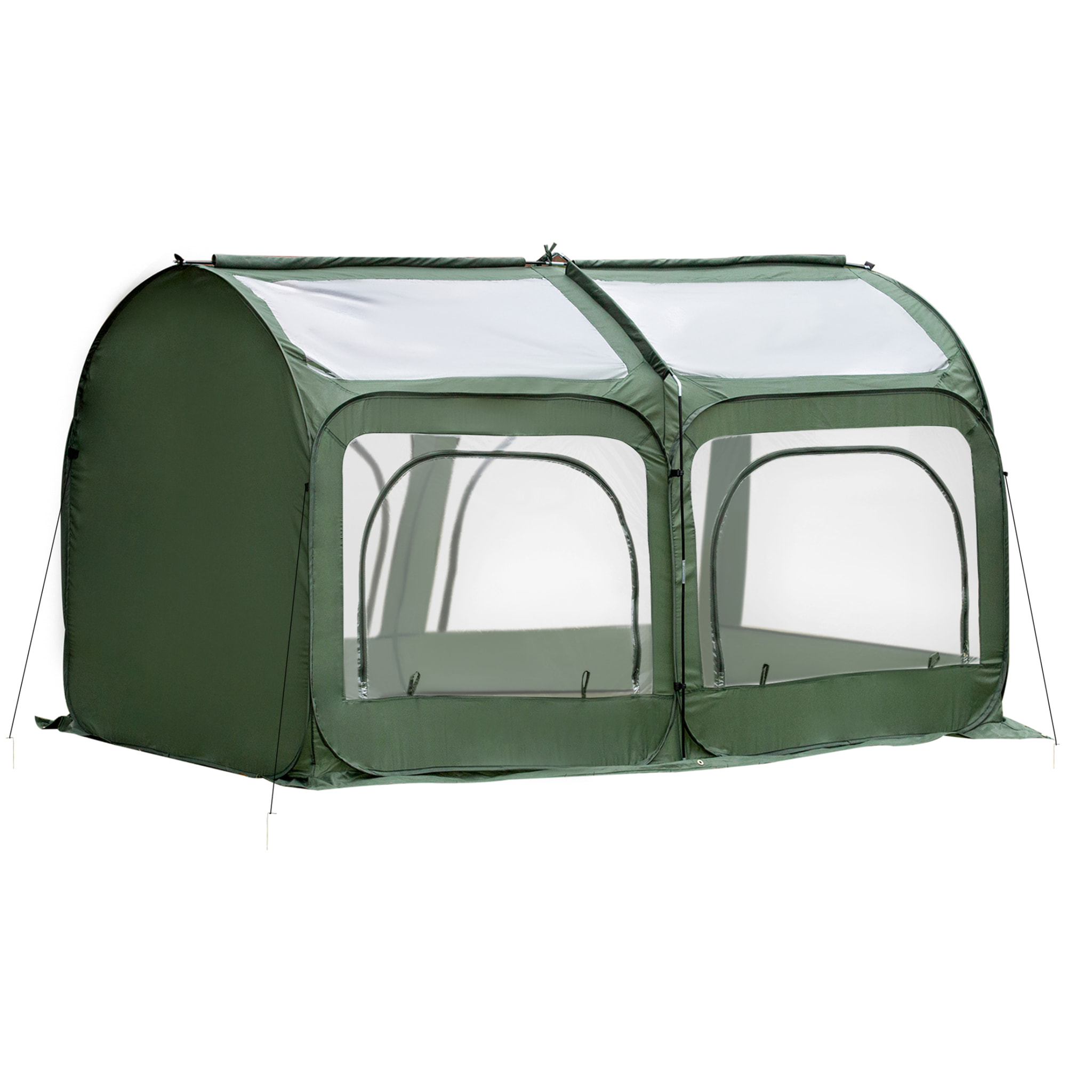 Serre de jardin pop-up 4 portes zippées enroulables sac transport PVC vert