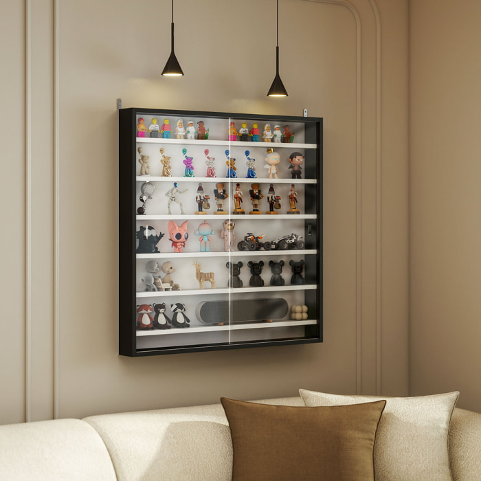 Vitrine murale 6 étagères réglables 2 portes coulissantes verre noir blanc