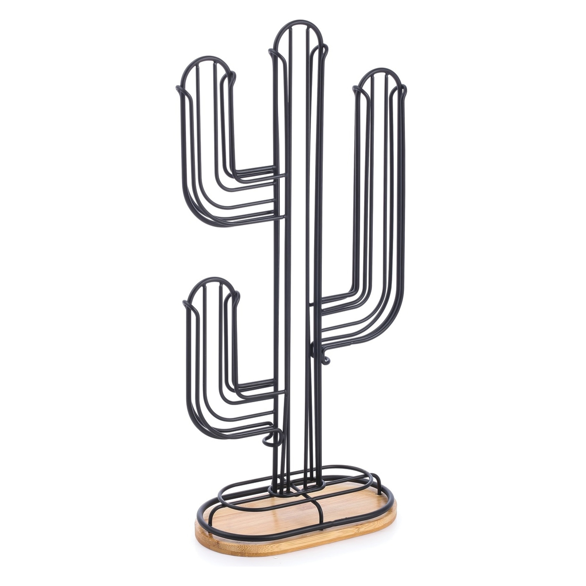 Soporte para cápsulas nespresso para 50 uds - En metal y bambú de color negro con diseño de cactus