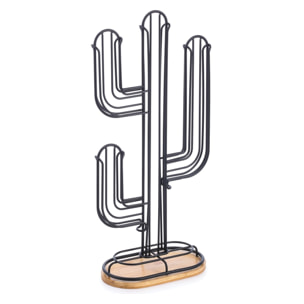 Soporte para cápsulas nespresso para 50 uds - En metal y bambú de color negro con diseño de cactus