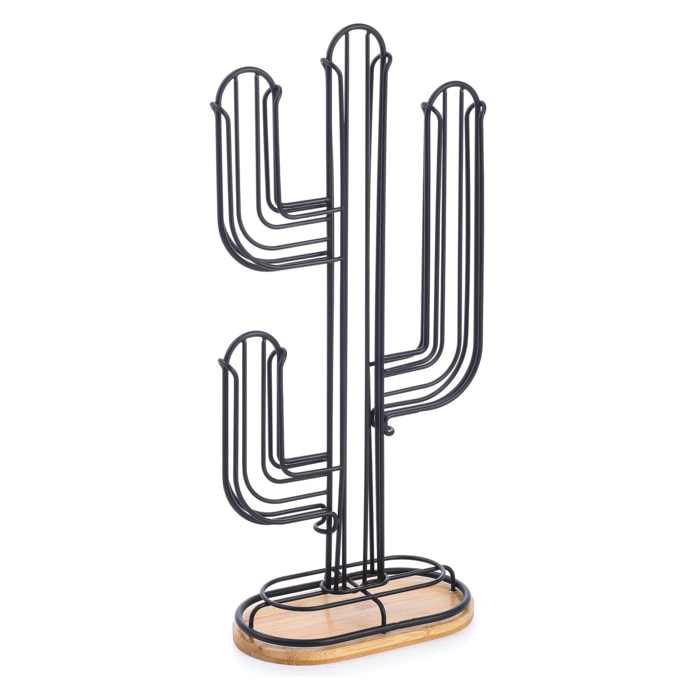 Soporte para cápsulas nespresso para 50 uds - En metal y bambú de color negro con diseño de cactus