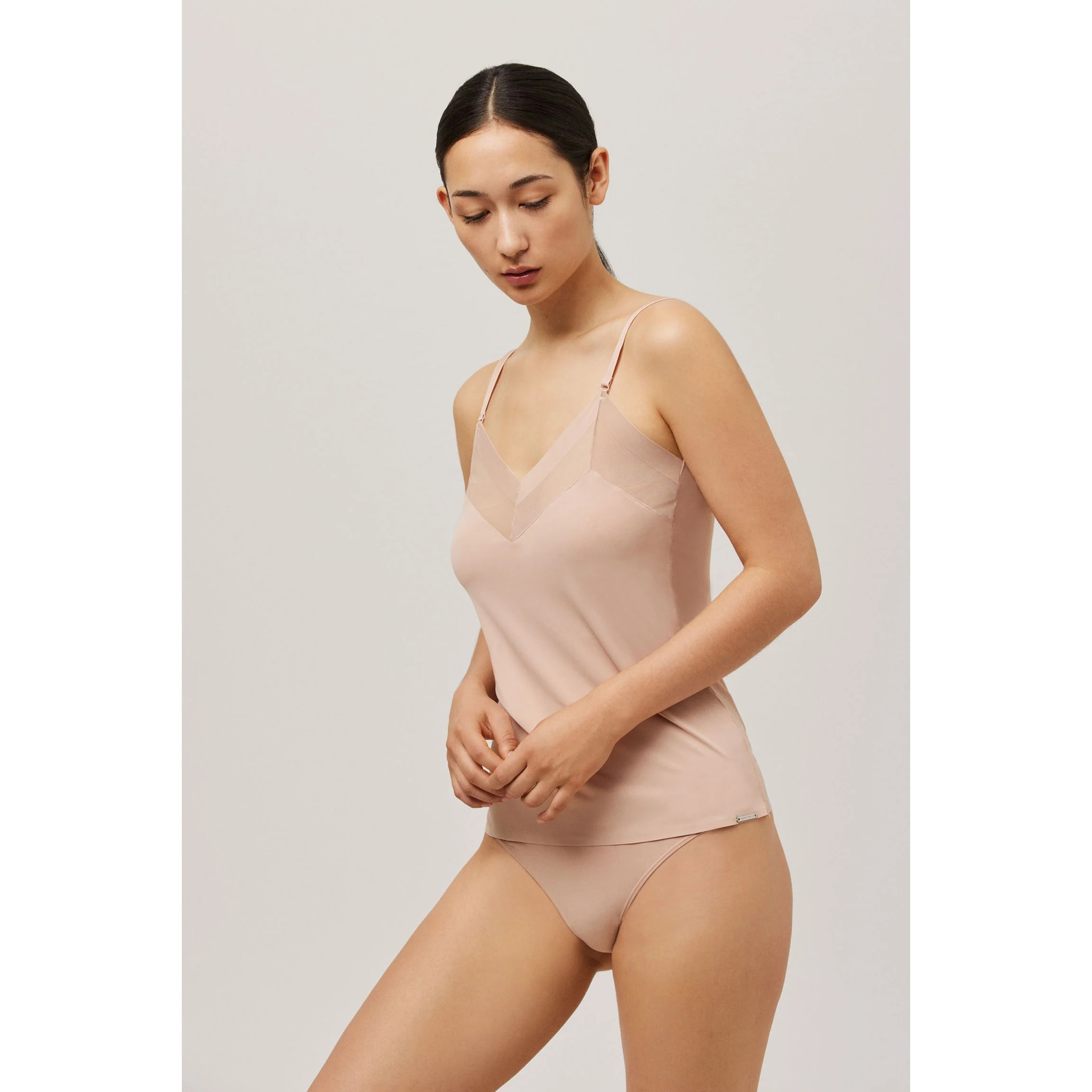 Cannota con spalline e tulle beige