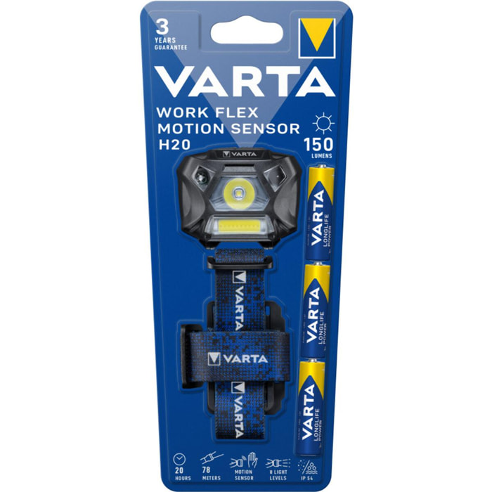 Varta - Lampe Frontale Workflex Motion Sensor H20 + 3 piles AAA incluses