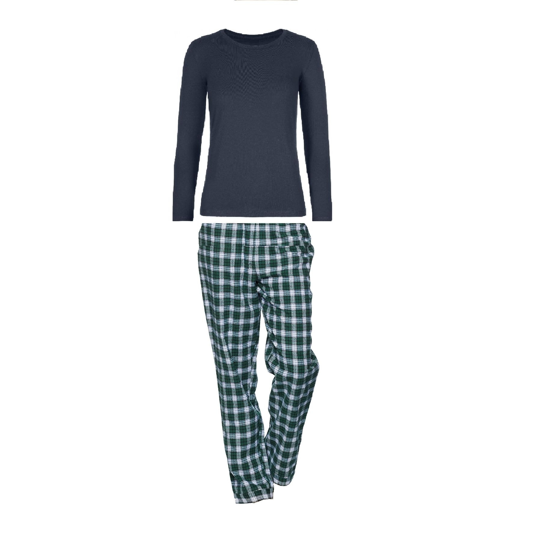 PIGIAMA DONNA flanella invernale scozzese verde maglia blu