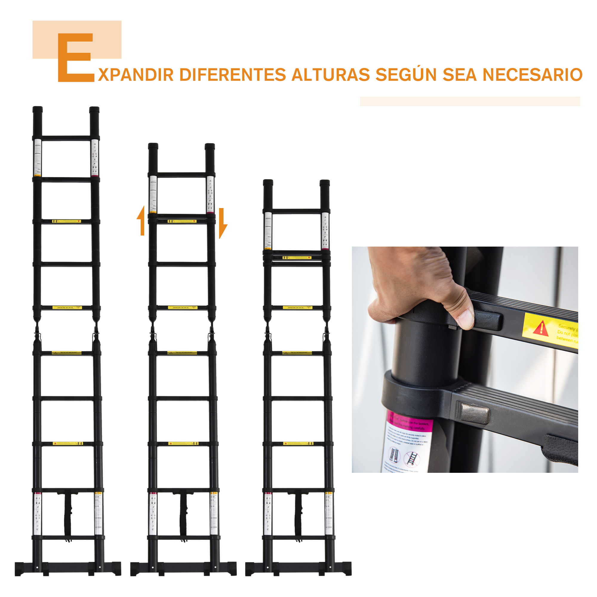 Escalera Telescópica Plagable Multifuncional Estable Marco en A Portátil de 10 Pasos 3 Formas Soporta 150 kg Aluminio 320x67x7 cm Negro