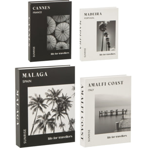 J-Line Set De 4 Boîte Livre Papier Blanc/Noir