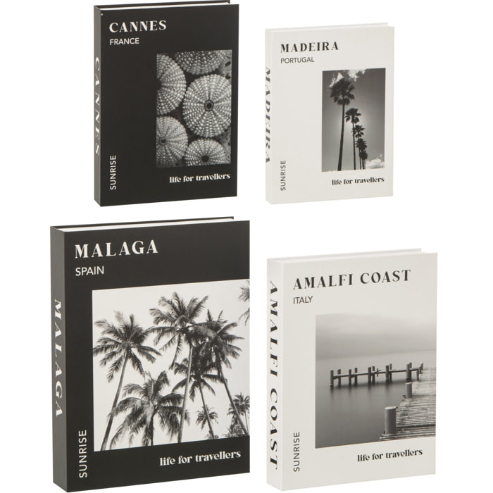 J-Line Set De 4 Boîte Livre Papier Blanc/Noir