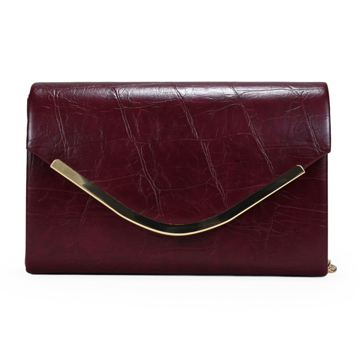 Bolso de mano burdeos con solapa y metal