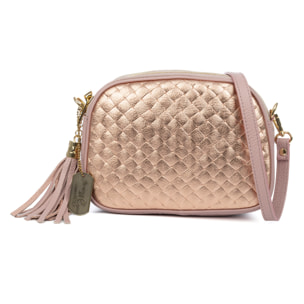 Aliminusa bolso bandolera Mujer. Piel auténtica Gamuza con grabado entrelazado y lacada brillante combinado con Dollaro.