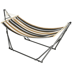 Hamac de jardin pliable avec support acier époxy et toile coton lin marron noir gris blanc