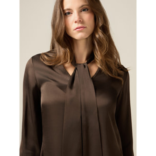 Oltre - Blusa in raso con fiocco al collo - Marrone