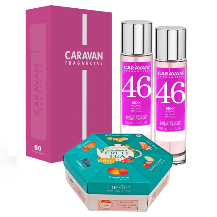 Caravan set de 2 fragancias de mujer nº46 + caja regalo caravan + caja hexagonal de té 60 bolsitas