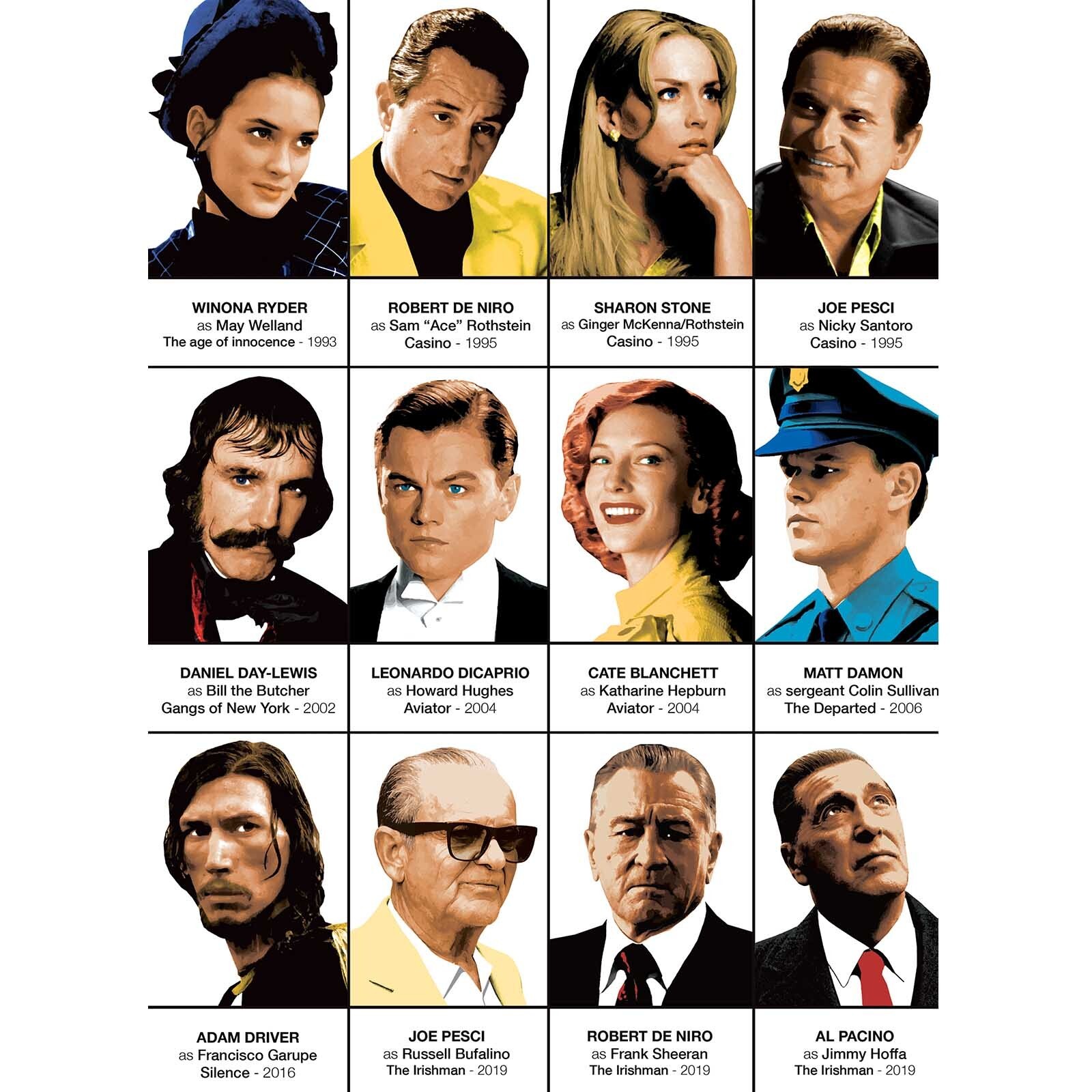 Affiche - Martin Scorsese characters - Olivier Bourdereau