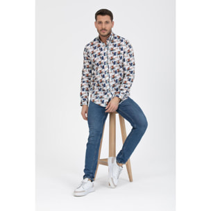 Camicia Uomo 2bottoni Button Down Doppio Collo Slim Popeline Fantasia grigio chiaro e rosa