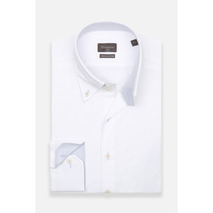 Camicia Uomo 2 Bottoni Button Down Slim Popeline Stretch Unito Bianco