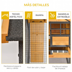 Conejera de Exterior Jaula para Mascotas Pequeñas 2 Niveles con Rampa Bandeja Extraíble de Madera y Metal 122x63x92 cm para Conejos Cobayas Madera y Gris