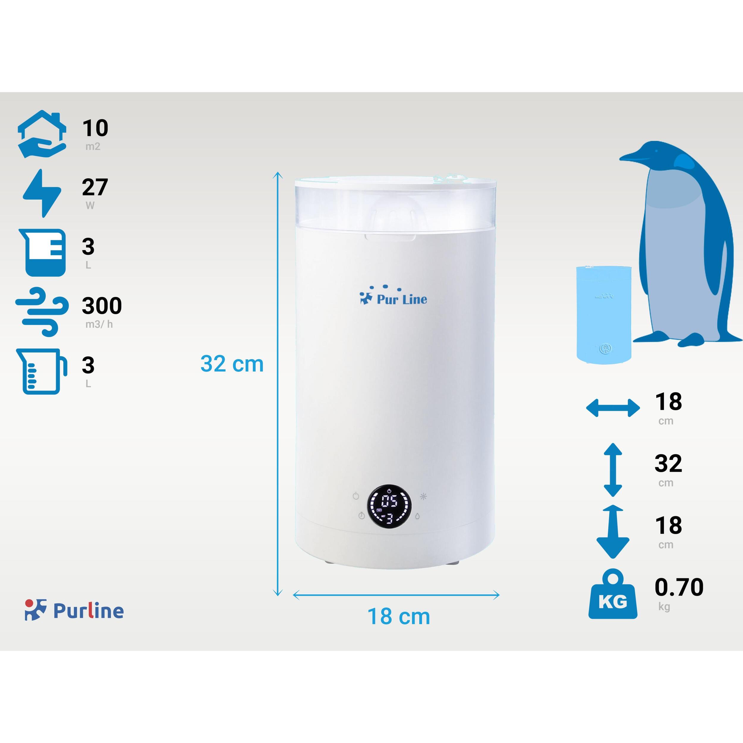 Humidificador ultrasónico de 27W vapor templado o frio para pequeñas superficies HYDRO 9 PURLINE