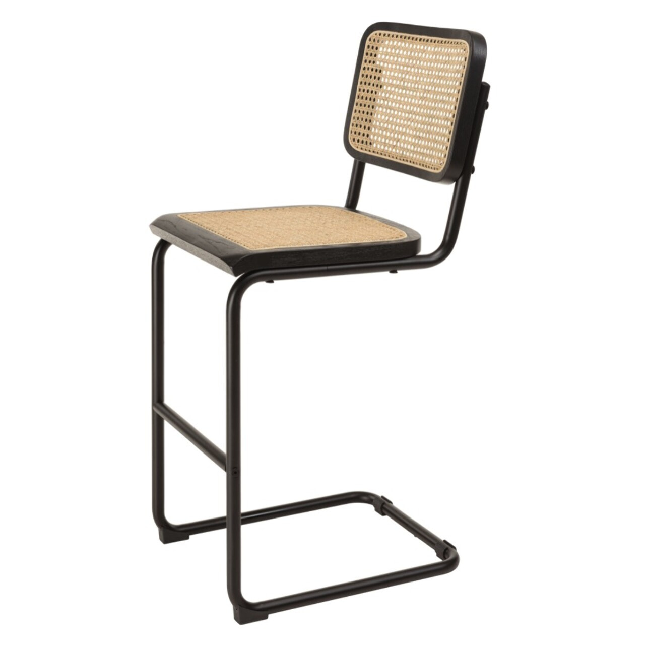 PIERRE - Lot de 2 tabourets d'ilot bois noir/rotin naturel pieds métal