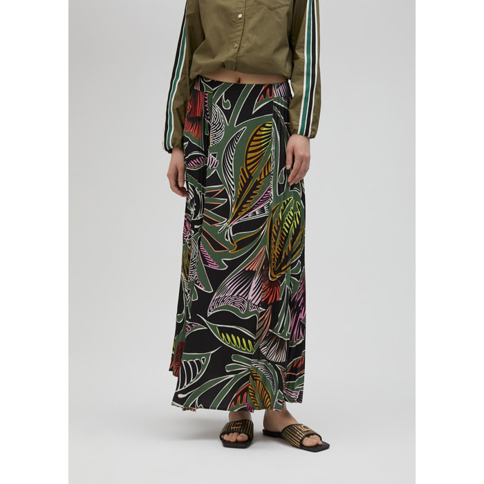 Gonna pieghettata con stampa tropicale