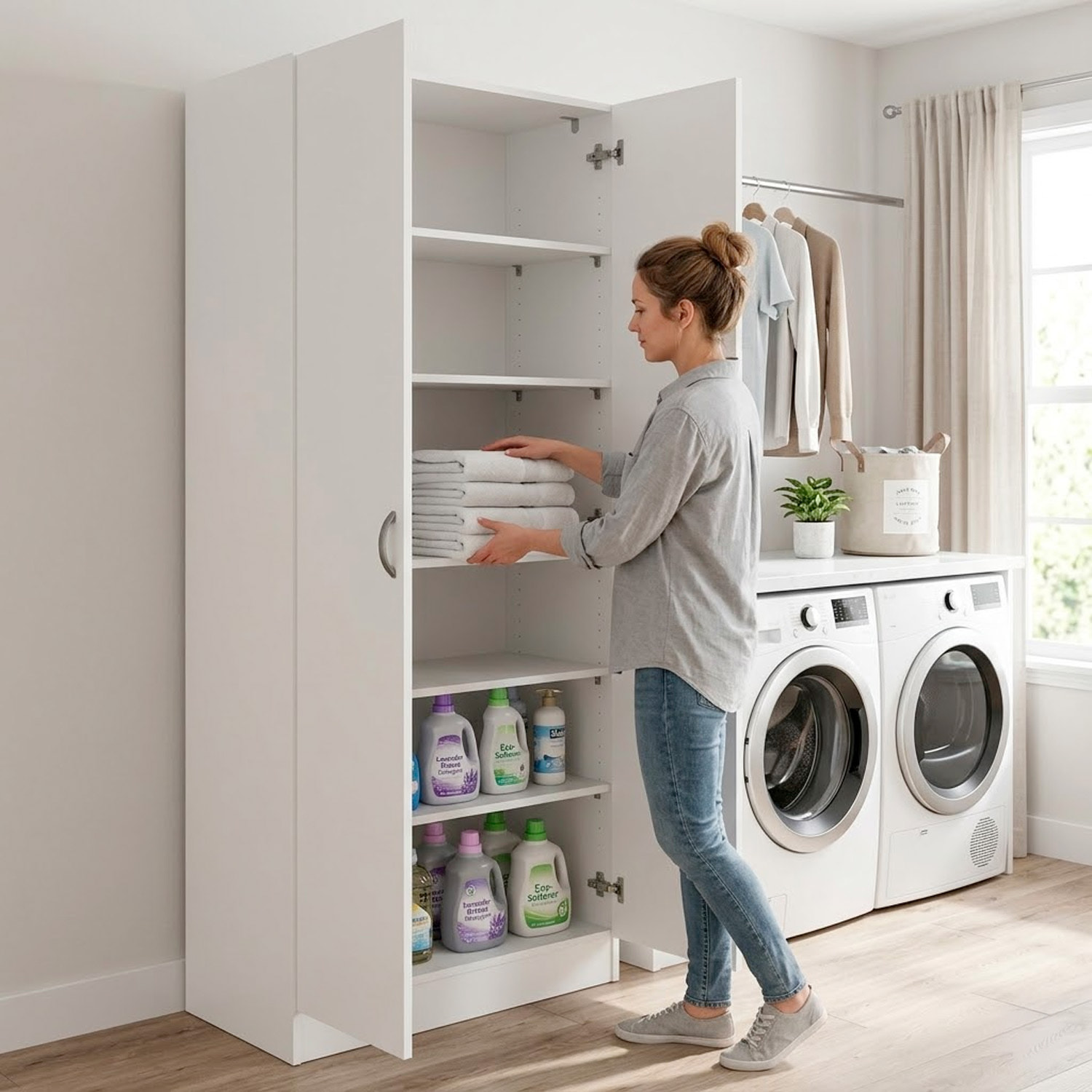 Armadio Multiuso 2 Ante Con 5 Ripiani Regolabili Mobile Salvaspazio Moderno Minimal Per Camera Ingresso Corridoio 69.2 x 34.6 x 170.4 Cm Bianco