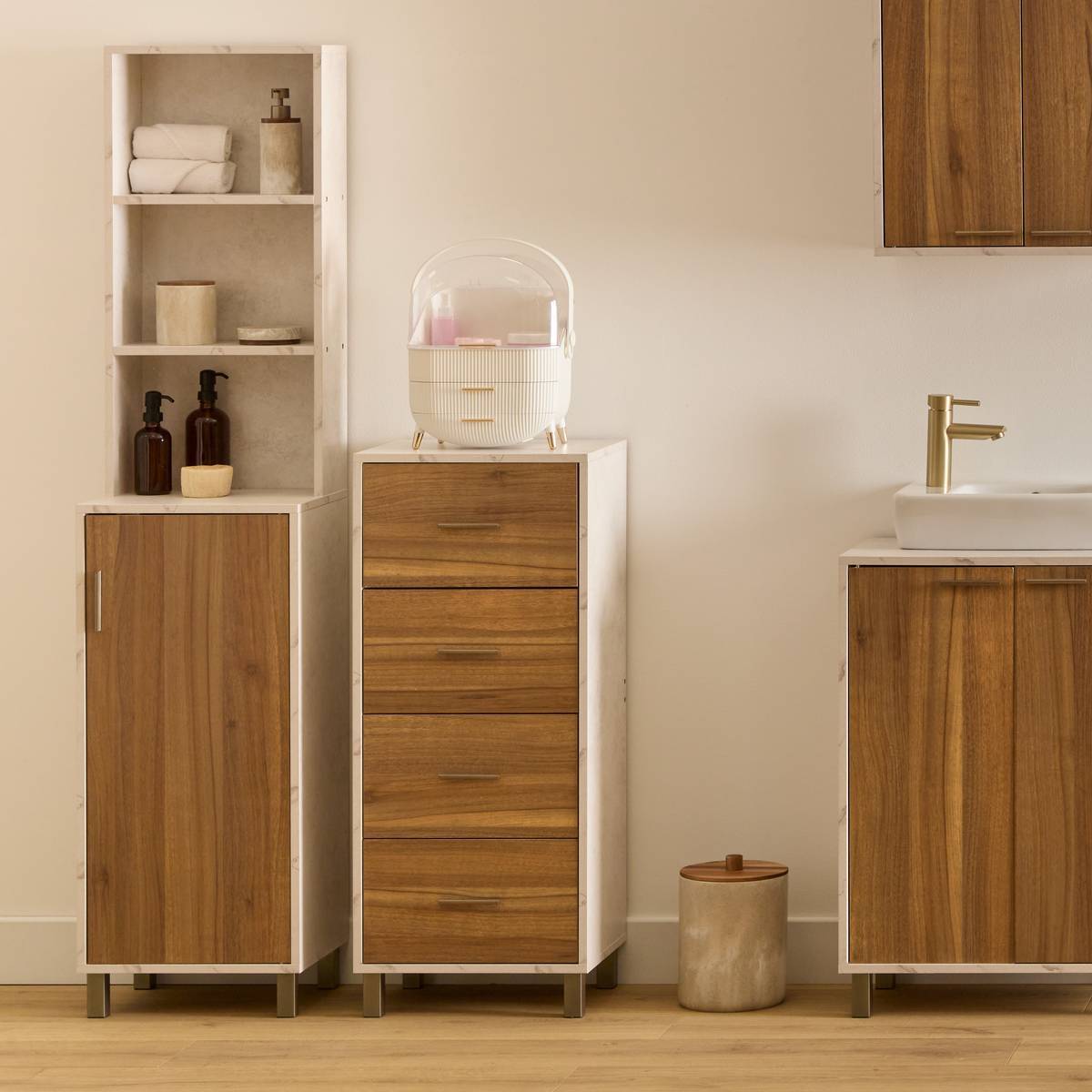 Étagère 1 porte 7 niveaux Come bois et effet marbre