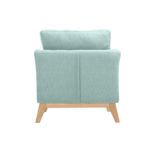 Fauteuil scandinave déhoussable en tissu vert lagon et bois clair OSLO