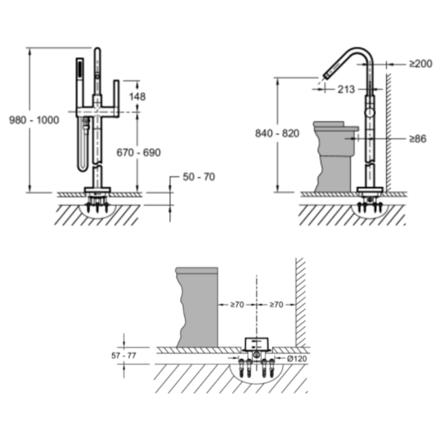 Mitigeur baignoire à encastrer au sol Grands Boulevards chrome + corps encastré