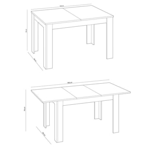 Mesa de comedor extensible Kendra 140 Blanco Artik (Blanco Mate) – Roble Alaska