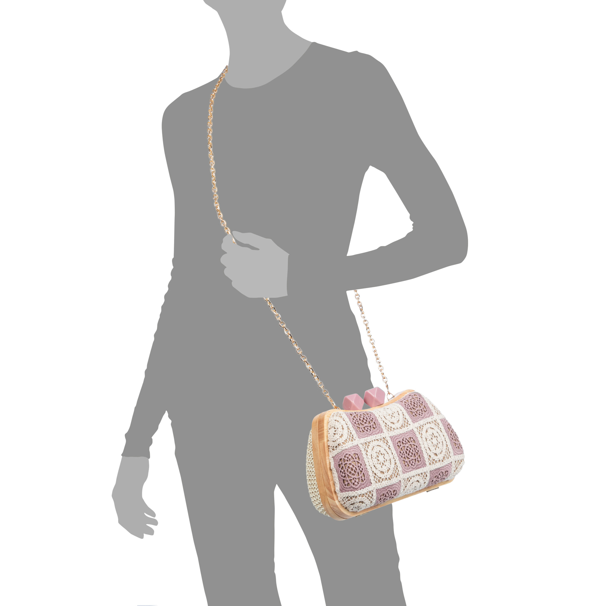 Bonamico Bolso bandolera Mujer. Fabricado en madera natural, algodón y paja trenzada.