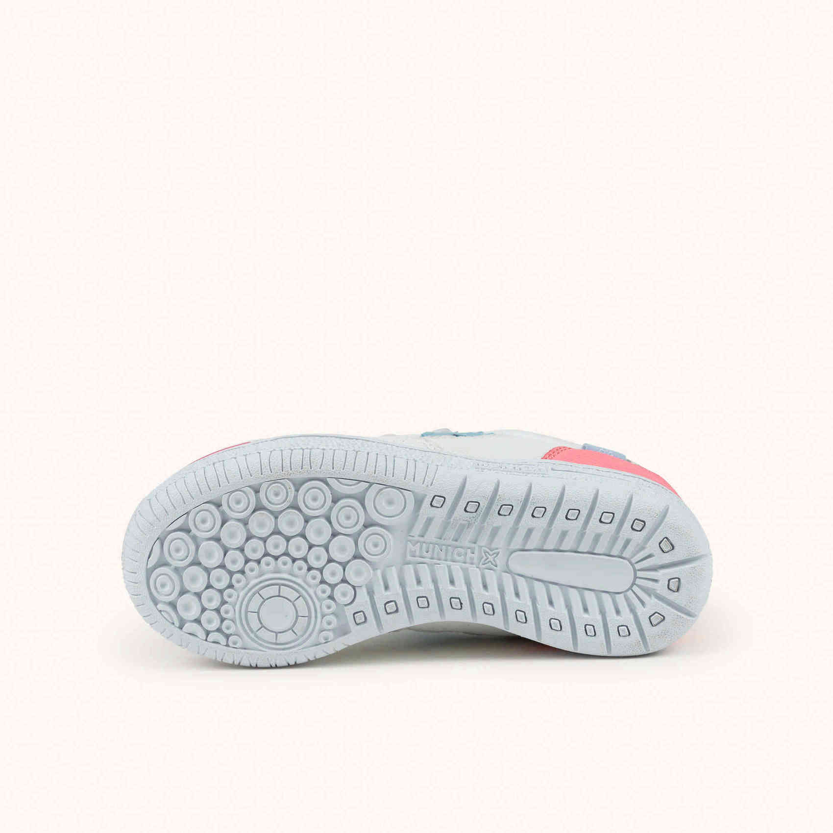 MUNICH G-3 KID VCO 461 Zapatillas Infantiles de Fútbol Sala Blancas con Detalles Rosa y Celeste con Triple Velcro