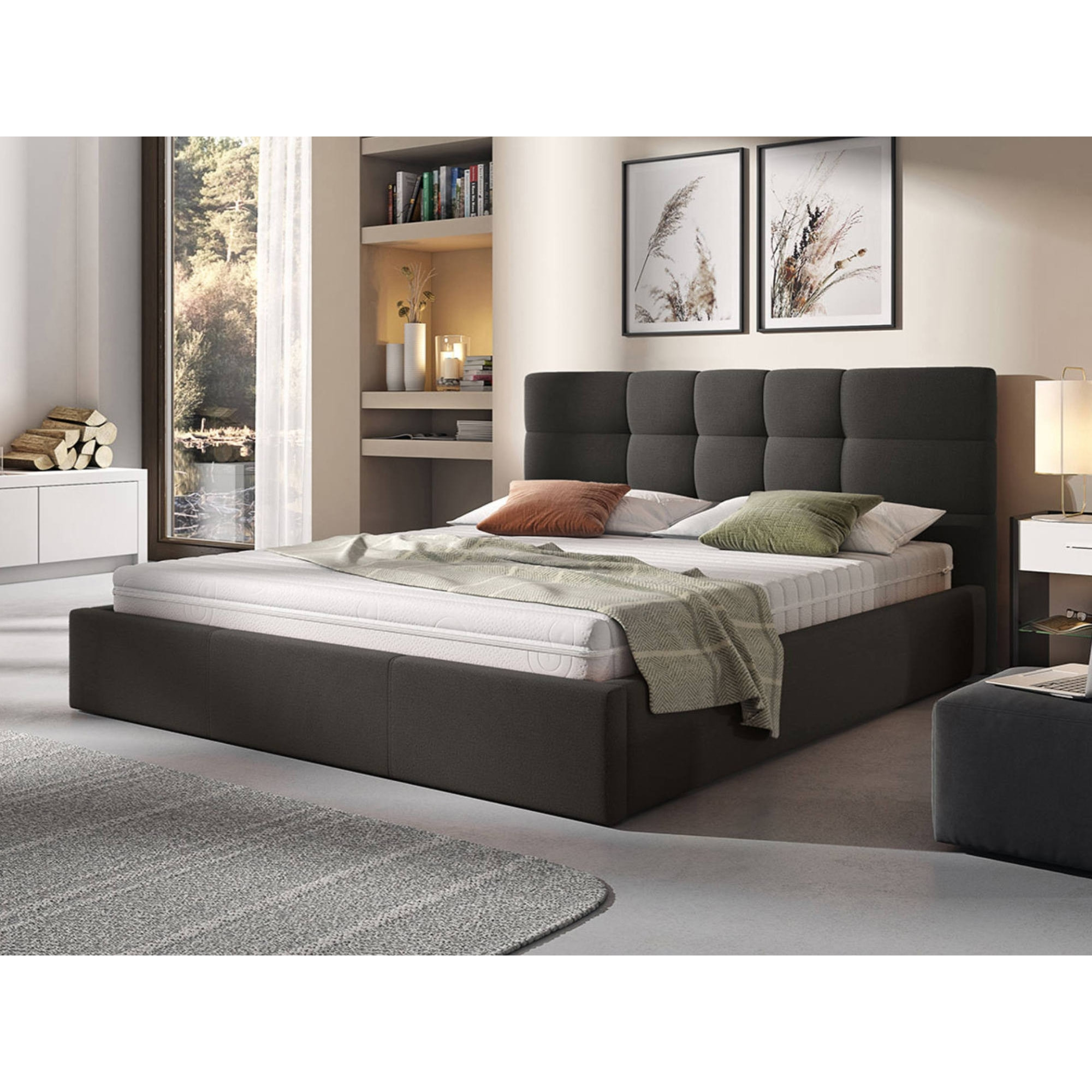 Mael - lit coffre - 180x200 - en tissu - sommier inclus - Gris Anthracite