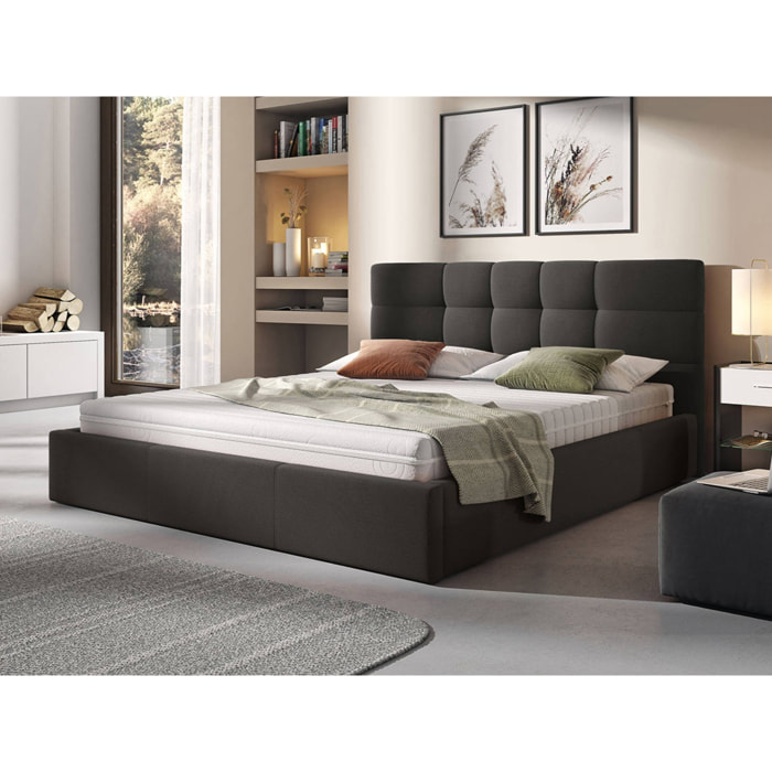 Mael - lit coffre - 180x200 - en tissu - sommier inclus - Gris Anthracite