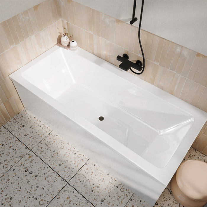 Pack Baignoire 180x80cm et 2 Tabliers recoupables - Blanc Brillant - Marina Square Duo