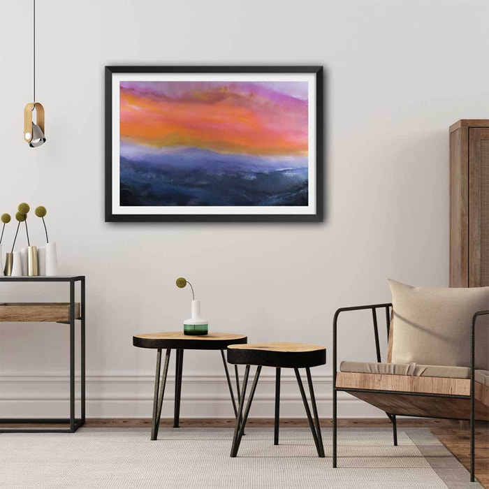 Poster orange bleue Affiche sous cadre noir