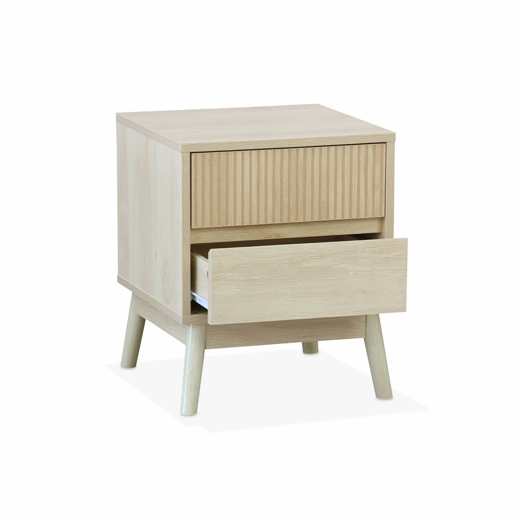 Table de chevet deux tiroirs. décor bois clair et piétement en pin - Linear